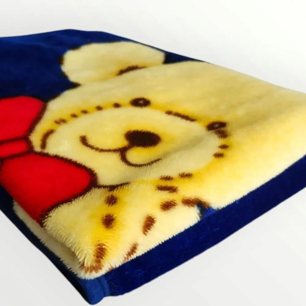 Vintage Baby Blanket Teddy Bear‎ & Butterfly Mink Plush Blue 40' x 55' RARE